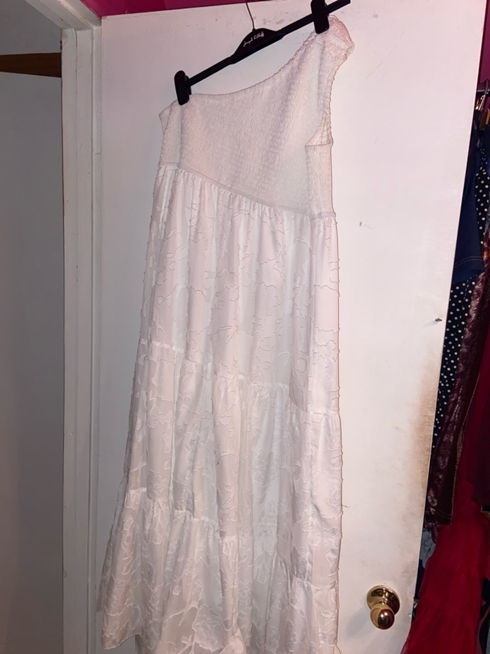 SHEIN White One-Shoulder Tiered Maxi Dress